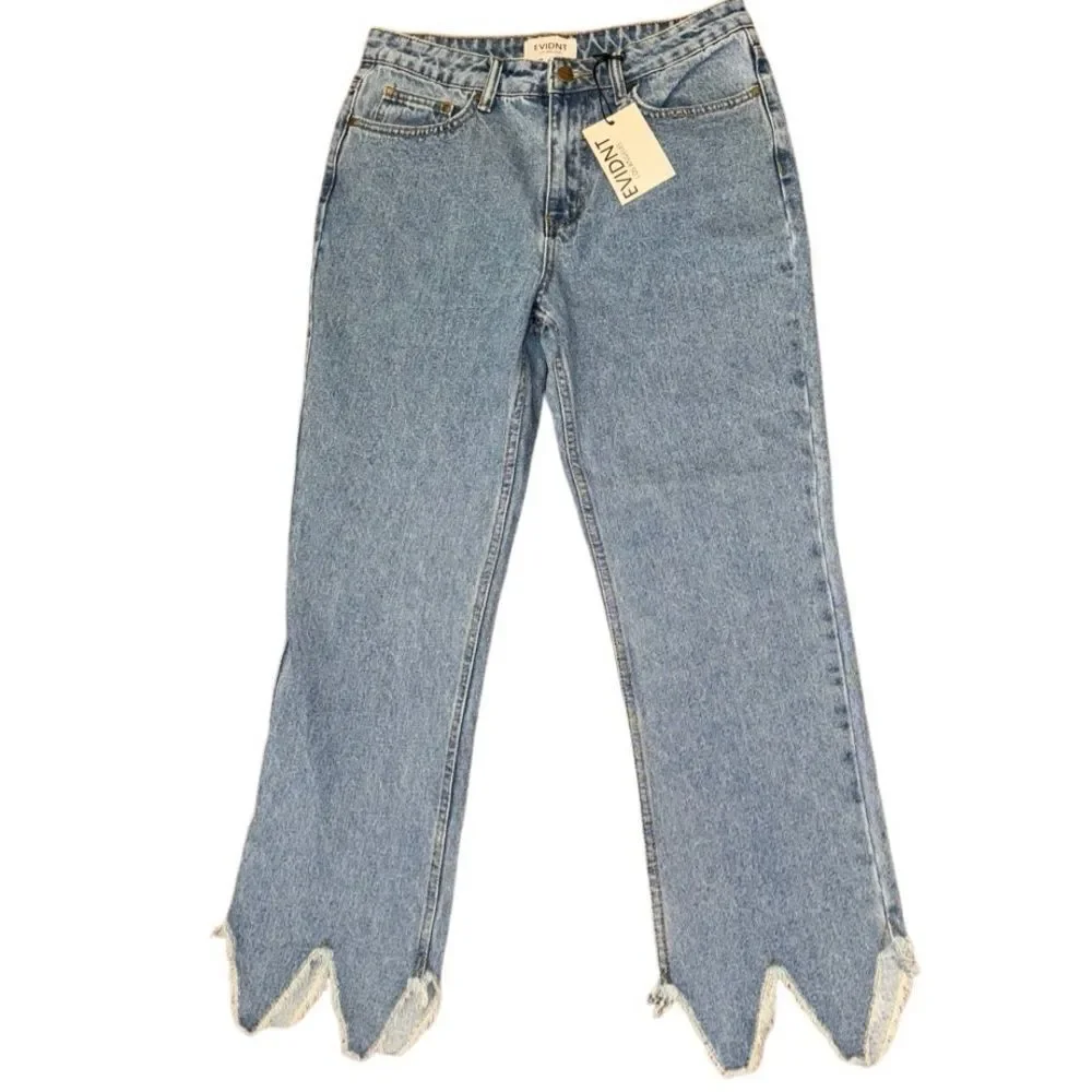 NWT Anthropologie Evidnt Women's Essen Relaxed Fit Raw Hem Blue Jeans Size 28